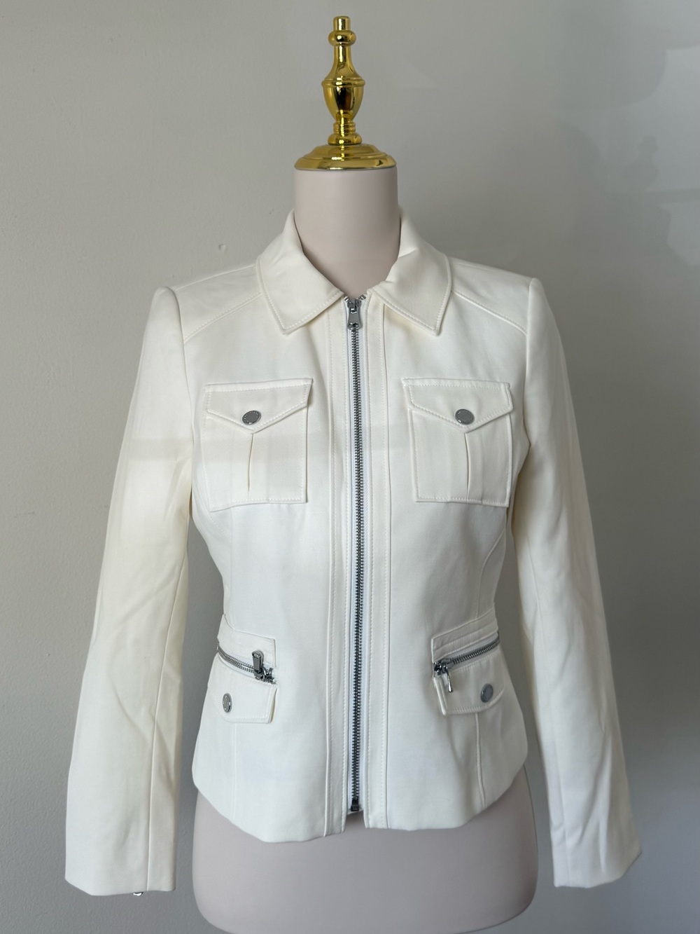 White House Black Size 6P Women's Zip Front Jacket Moto White